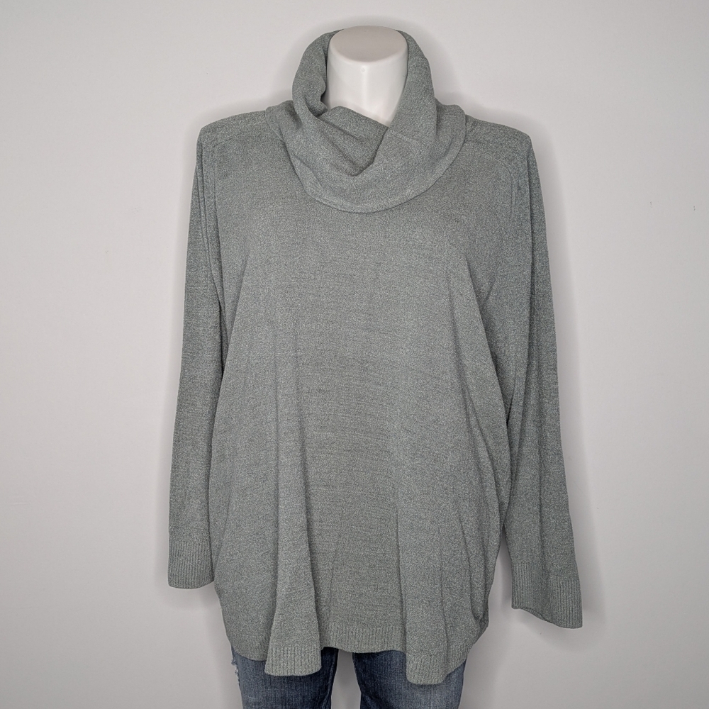 Barefoot Dreams Cozychic Ultra Lite Blue Cowl Neck Long Sleeve Cozy Sweater 2X